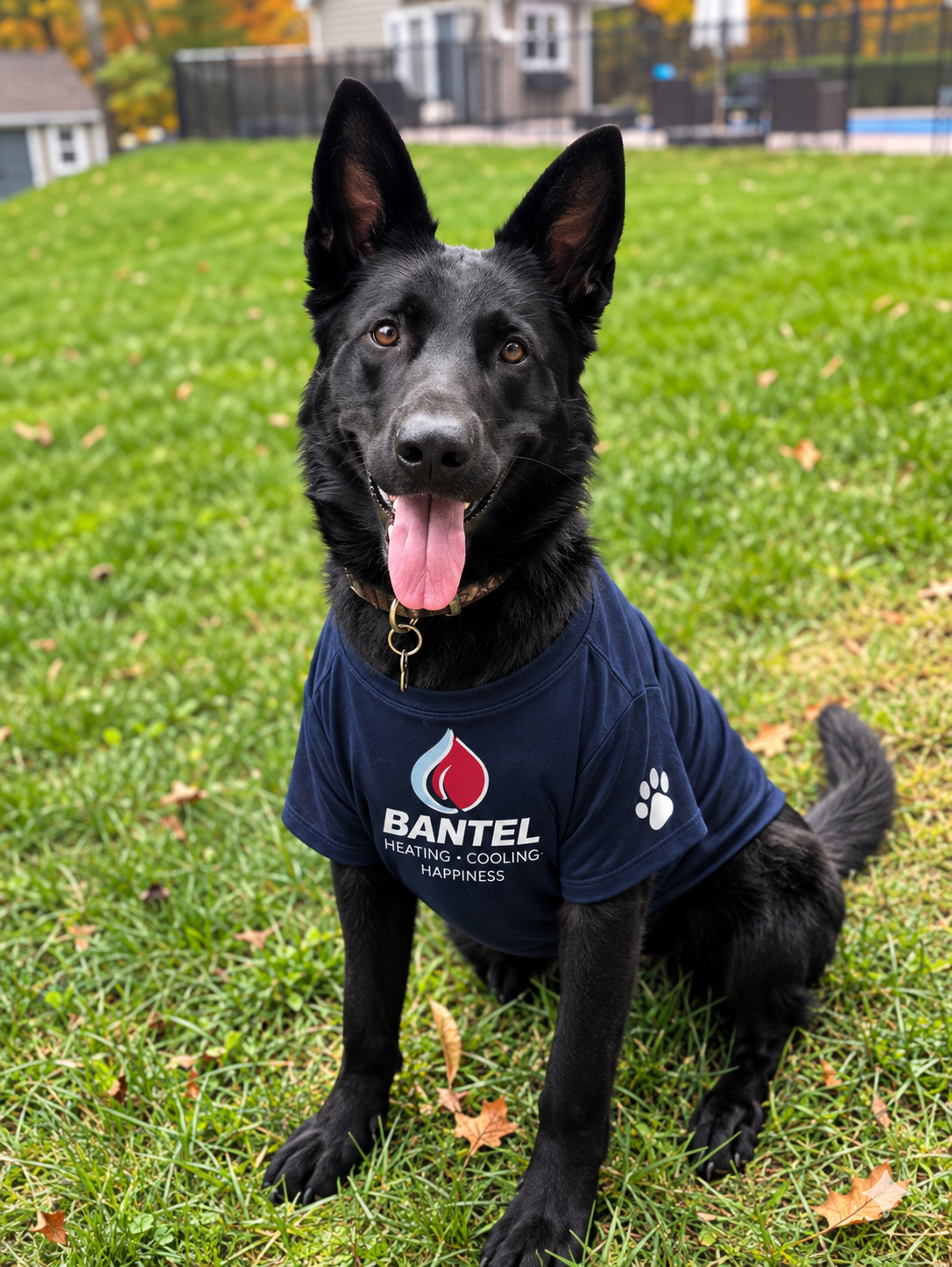 Kioma wearing her navy Bantel HVAC shirt